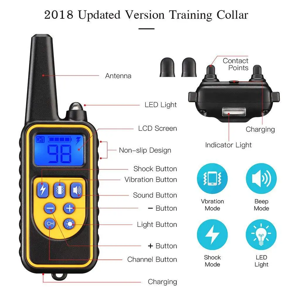 800 Meters Remote Control Dog Device 100 File Waterproof Shock Collar Dog Anti Barking Collar Luxury Pet Collars