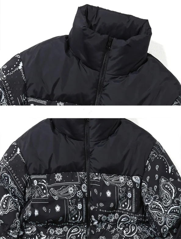 Custom Men Winter Coat Duck Goose Down Padded Bubble Black Print Designer Puffer Jacket_voghion.com
