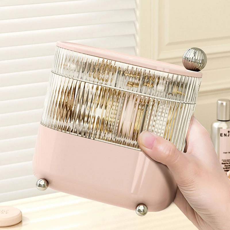 360 Degree Rotating Desktop Dust Prevention Jewelry Ring Box Makeup Organizer Case With Compartment