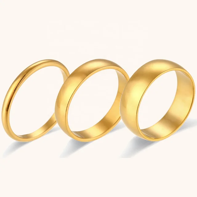 Ding Ran 2mm 4mm 6mm Simple Fashion Non Tarnish Rings 18k Gold Plated Stainless Steel Basic Rings