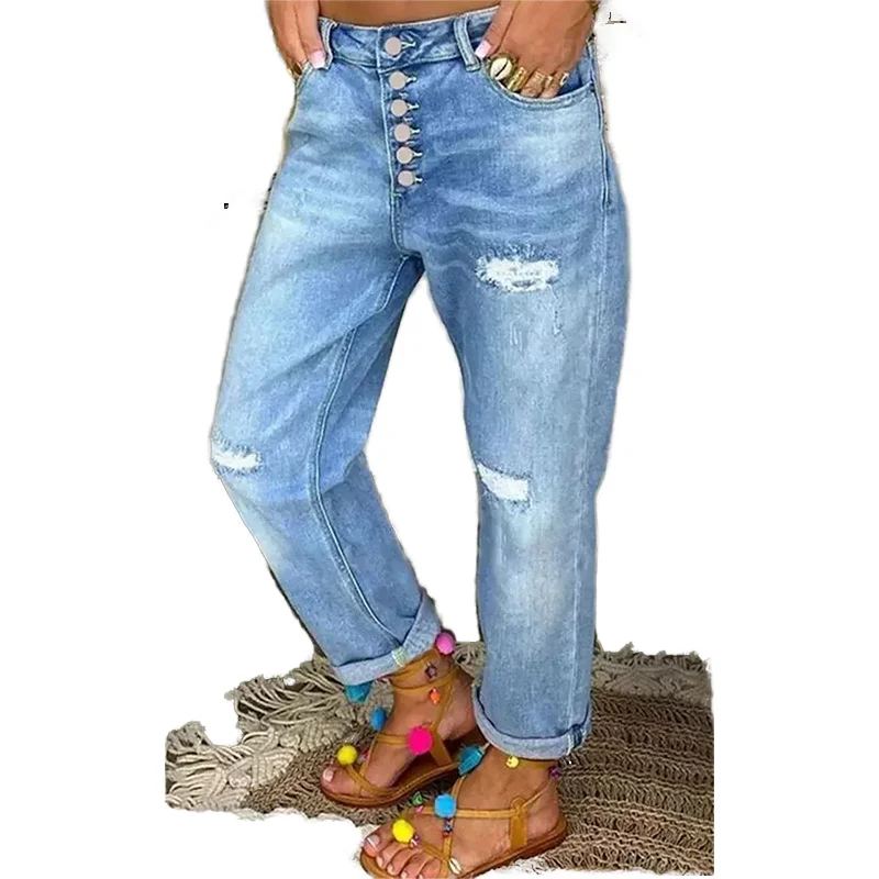 Boutique Wholesale 2025 Summer New Fashionable Breathable Denim Casual Solid Low Waist Loose Slimming Straight Leg Women's Jeans