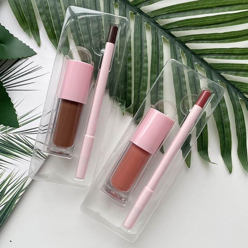 High Quality 2 in 1 Box Liquid Lipstick Lip Liner Kit Waterproof Long Lasting Custom Lip Gloss Lipliner Set Private Label