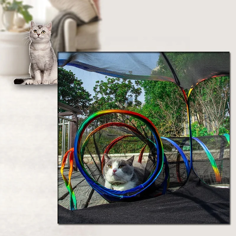 3 in 1 Rainbow One Touch Pet Playpen with Tunnel Playground for Rabbit Cats Ferrets Small Animal Big Cat Enclosures