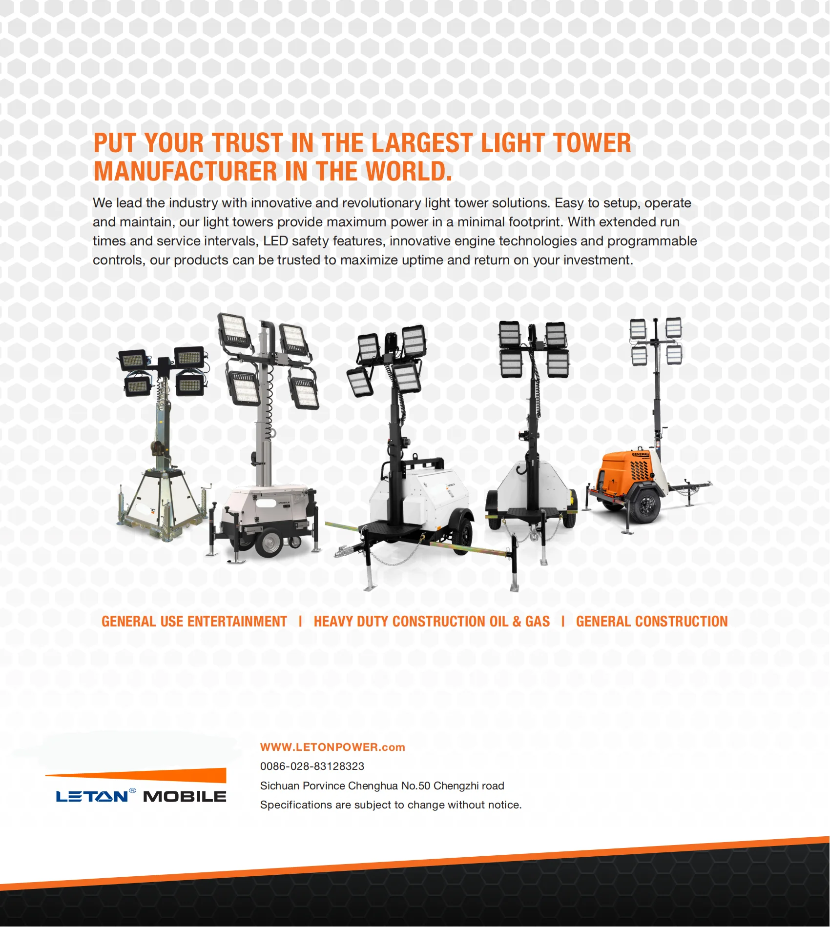 LETON POWER Construction Portable Led Mobile Flood Tower diesel Light Tower Portable Generator Garden with Lights Price