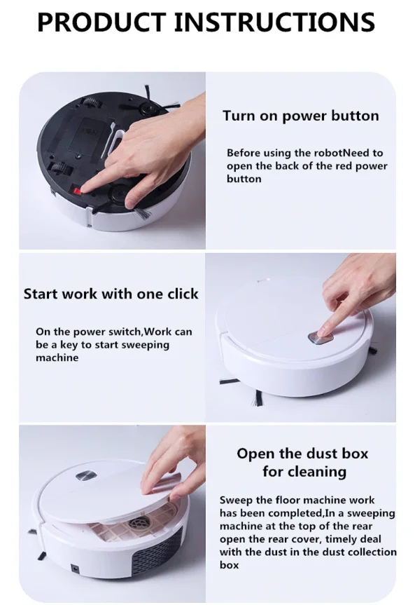 OEM White Plastic Robotic Vacuum Cleaner Slim Automatic Home Cleaning Sweeper Daily Schedule Feature for Hard Floors Pet USB