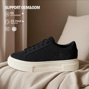 Unisex Fashion Casual Sneakers Black Shining Rhinestones Lace-Up Board-Shoes Flat Sole Breathable Slip-Resistant Walking Style