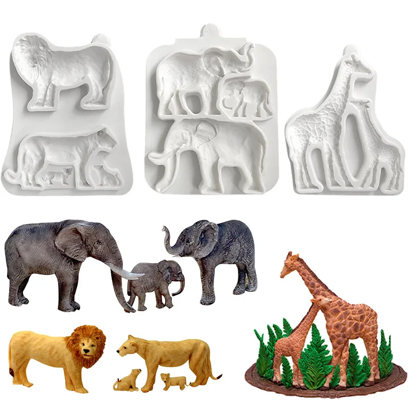 9-Piece Animal Silicone Mold Set - Lion, Dinosaur, Elephant Cake Decorating Molds For Fondant & Clay