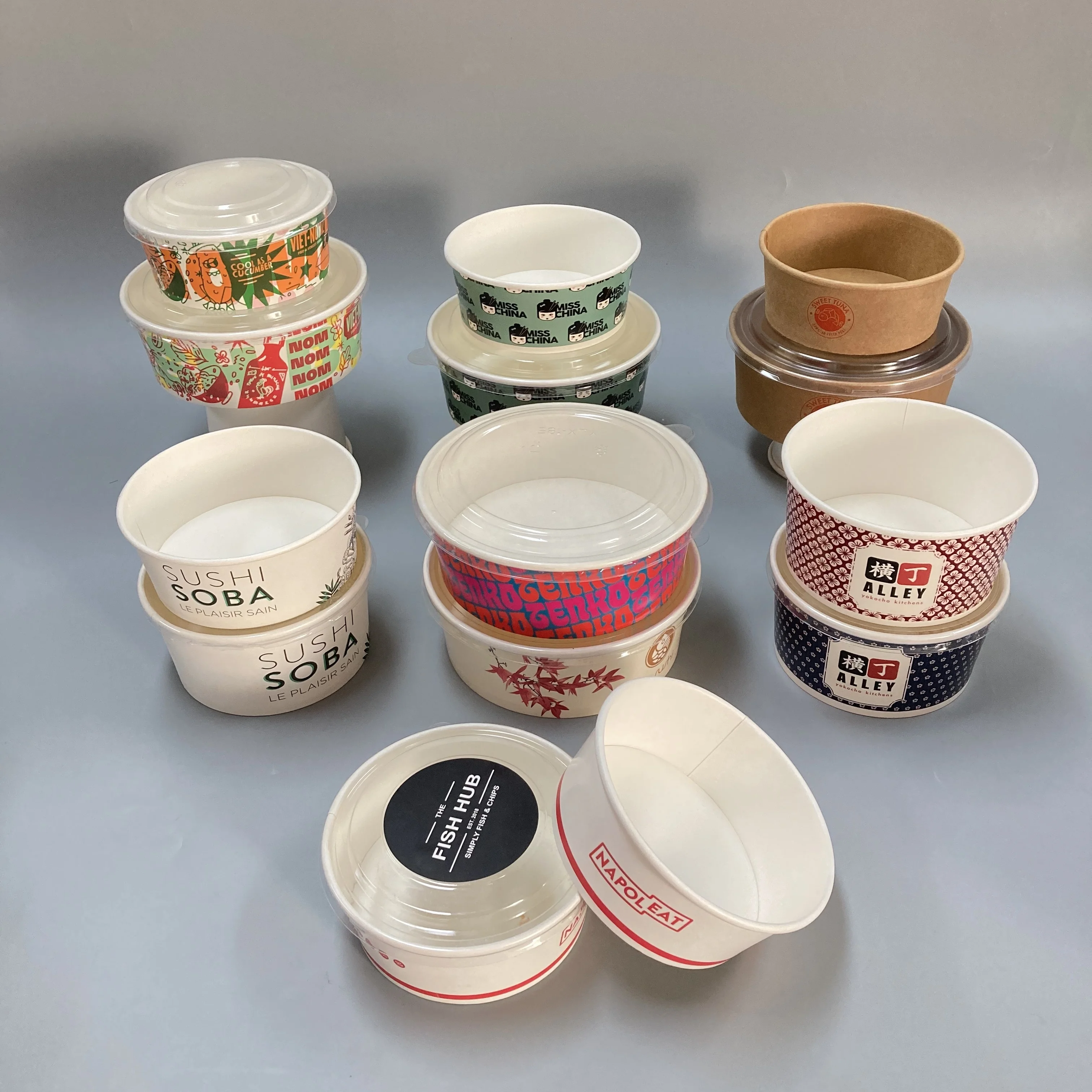 Wholesale Custom Printed Disposable Restaurant Use Kraft Paper Noodle Soup Salad Bowl