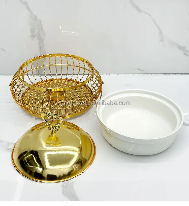 Luxury High Quality Golden Ceramic and Stainless Steel Egg Shape Gold Chafing Dish Buffet Dish 2Liter
