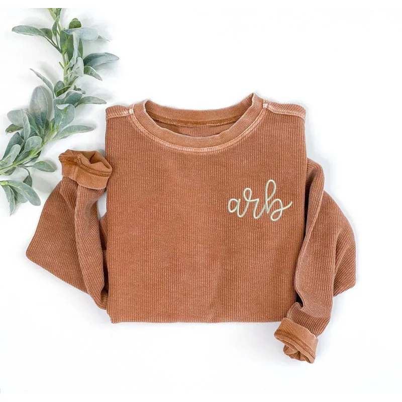 Apparel Corded Sweatshirt Blogger Mom Fashion Loungewear Crewneck Cord