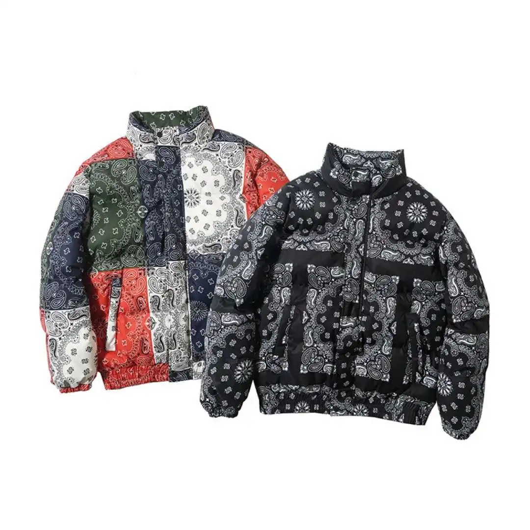 Chaqueta de hombre de otoño invierno Chaqueta de algodón de imitación  cálida de seda Jott Print Chaleco de hombre Cuello de pie Abrigo de algodón  Ropa de marca