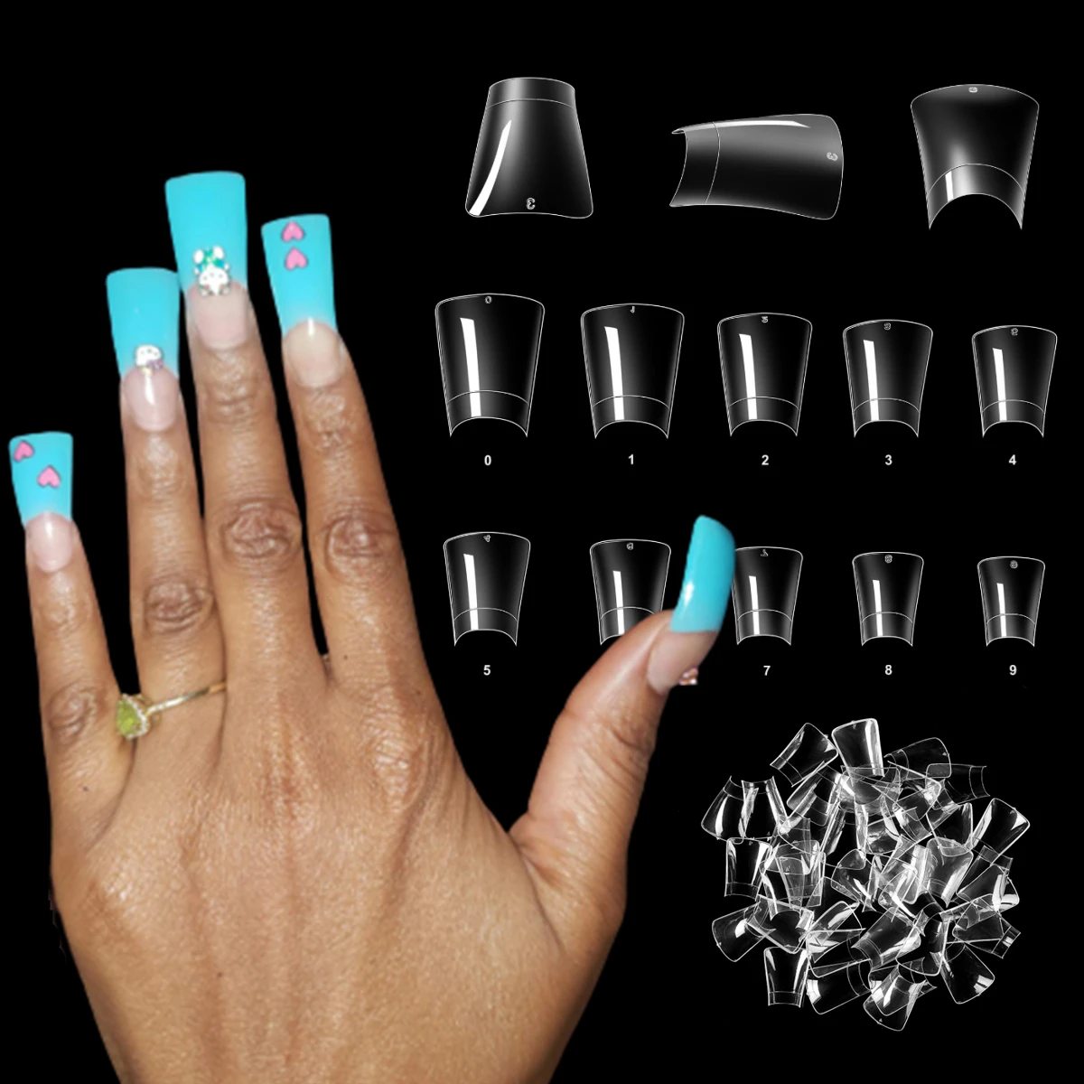 CHANGAR 500 Stück Entenfuß-Nagelspitzen – Transparent, Halbdeckend, Für Acrylnägel, 10 Größen