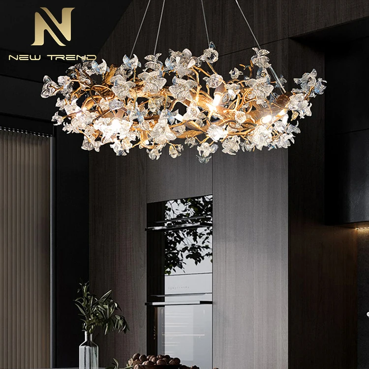 CPL-191 Elegant Design Indoor Decoration Pendant Light Villa Living Room Modern Glass Flower LED Chandelier