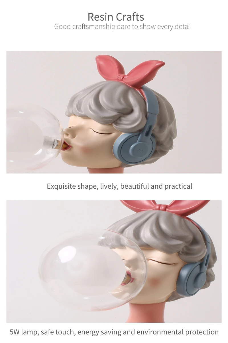 Nordic Bubble Girl Creative LED Table Lamp Fashion Resin Figure Sculpture Desktop Decoration Girl Bedroom Night Light Home Deco