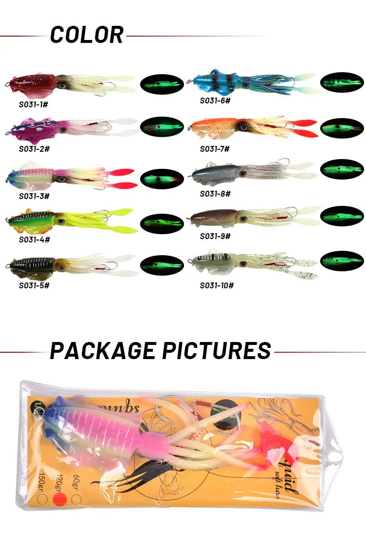 UV Luminous Bionic Squid Jig Fishing Lures 120g 150g Sea Fishing