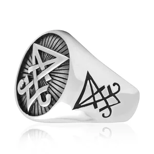 Custom Morningstar Sigil Engraved Signet Men Jewelry Vintage Oxidized 925 Sterling Silver Lucifer Ring