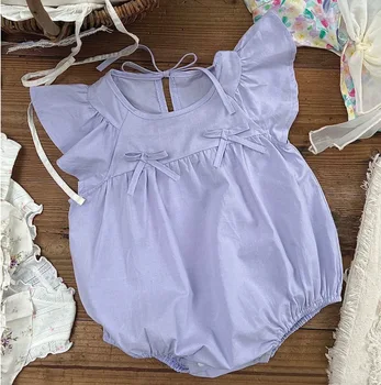 Baby girl rompers purple triangle rompers summer baby girls' short lace-up jumpsuit thin