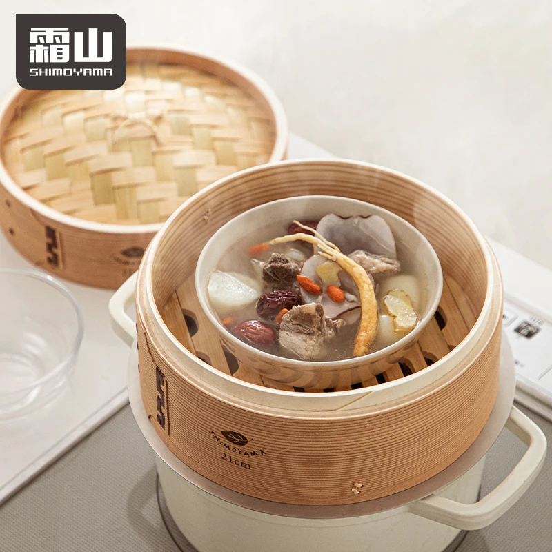 SHIMOYAMA Chinesischer Bambus-Dampfkorb fr Dim Sum Suppenkndel Kochen  Bambus-Dampfgarer