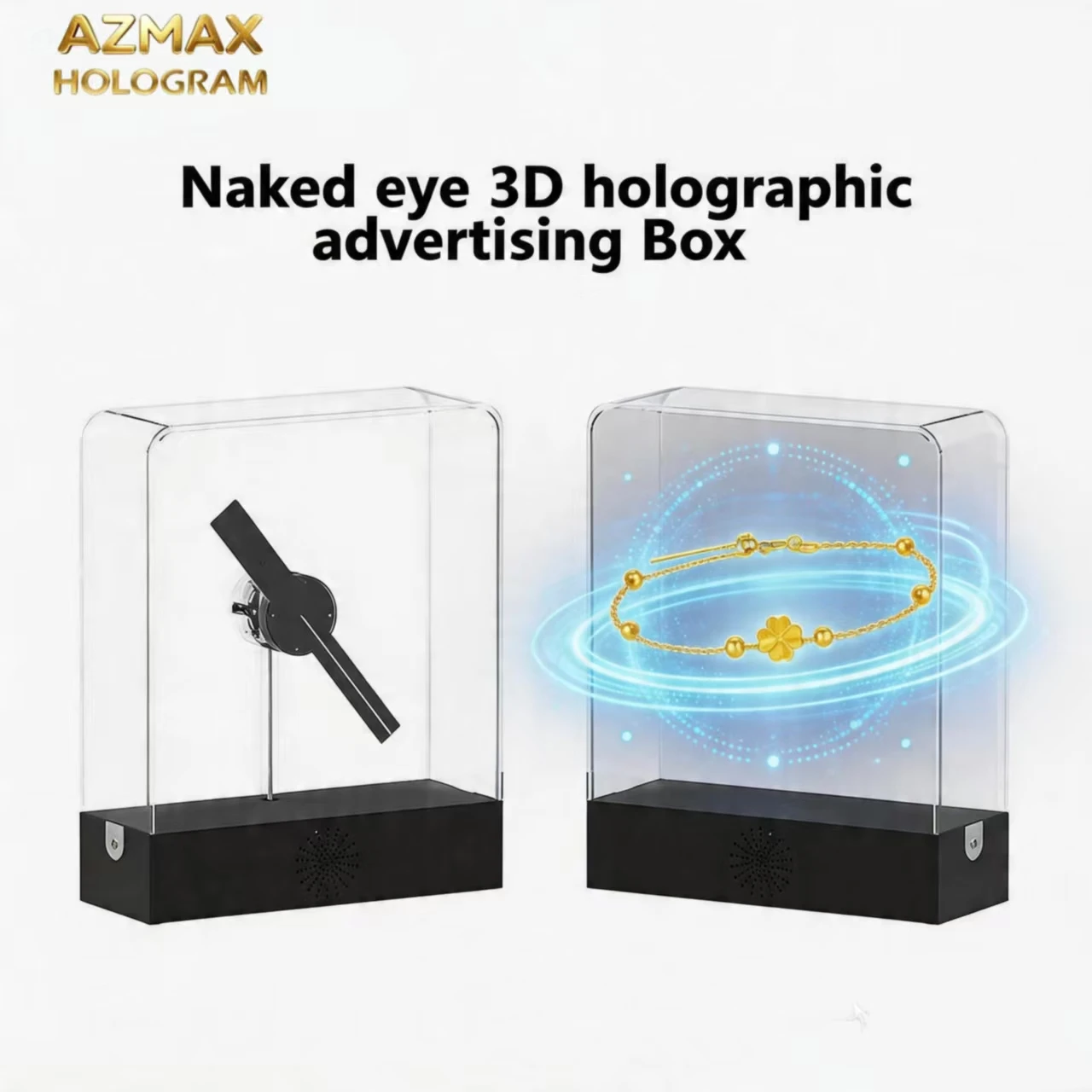 3D ホログラム+保護カバーセットプロジェクター ポータブル AZMAX 3Dホログラムファン用ディスプレイケース ポータブルLED広告