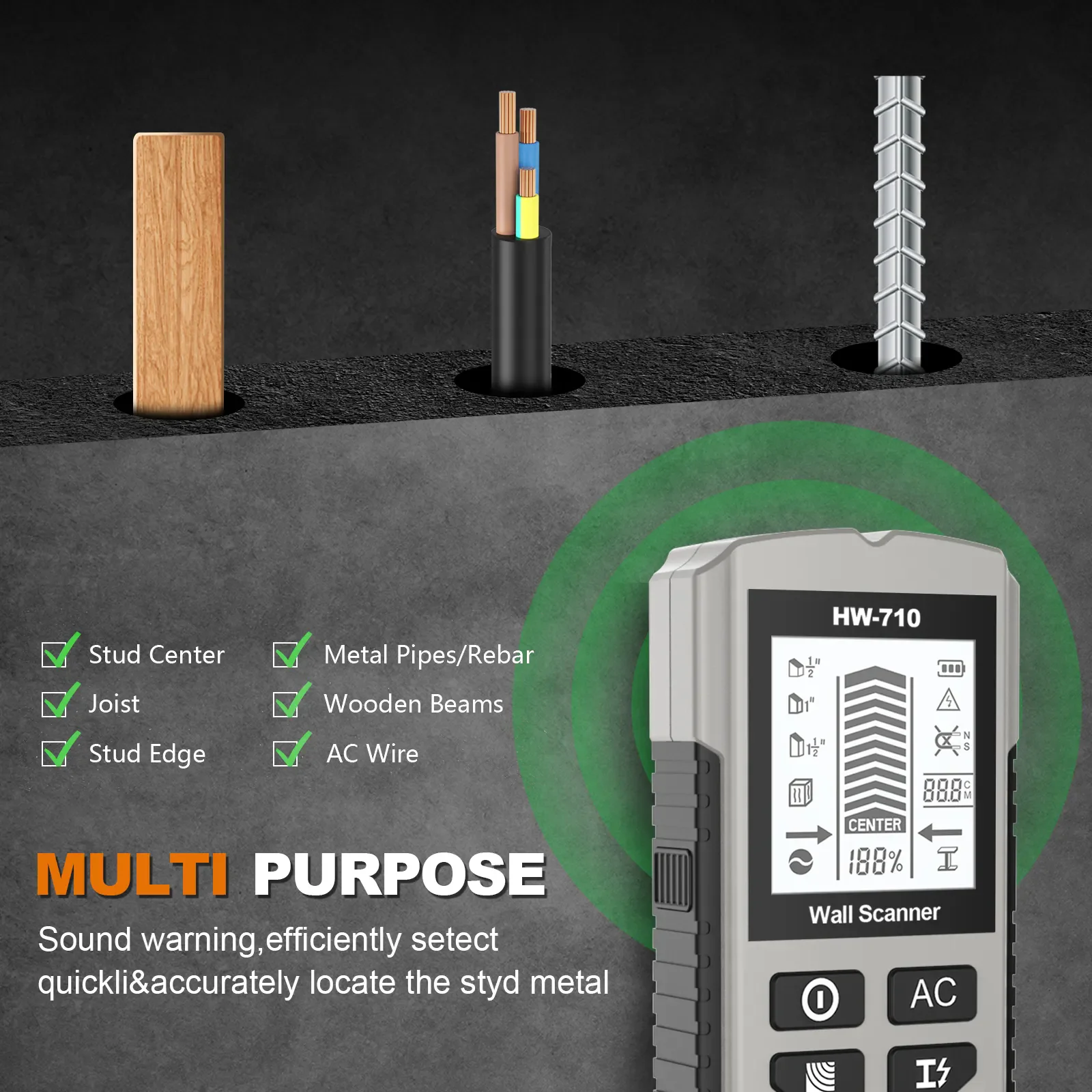 2025 New Model HW-710 Digital 7 in 1 Wall Metal Detector Wood Wire Stud Detector Wall Stud Finder