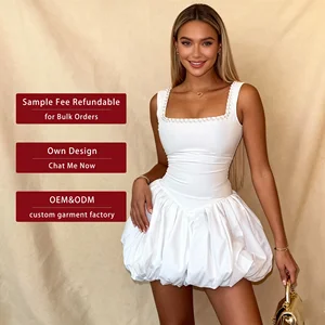 Spring New Sweet and Fresh Beaded square Neck High-waisted Slimming Dress Short Skirt