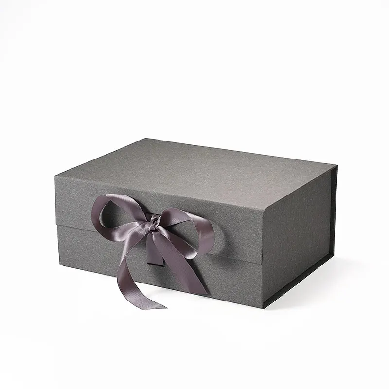 Deluxe A5 Deep Stock Grey Color Magnetic Folding Presentation Gift Box with Ribbon Tie