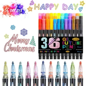 H32 Customized Logo 12/24/36 Silver Double Line Holiday Card DIY Marker Pen Set Card Making Supplies for Drawing Color Pen