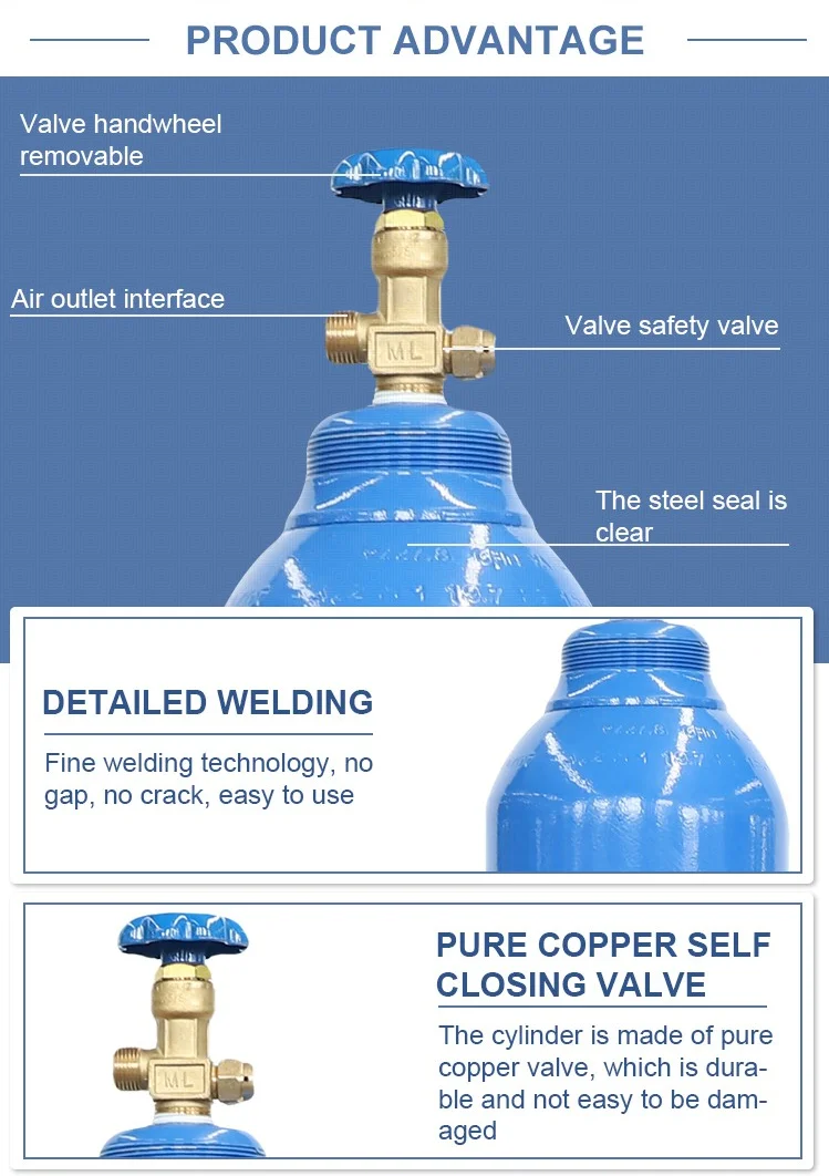 Seamless Welded 47l Gas Cylinder High Pressure Oxygen Cylinder Air