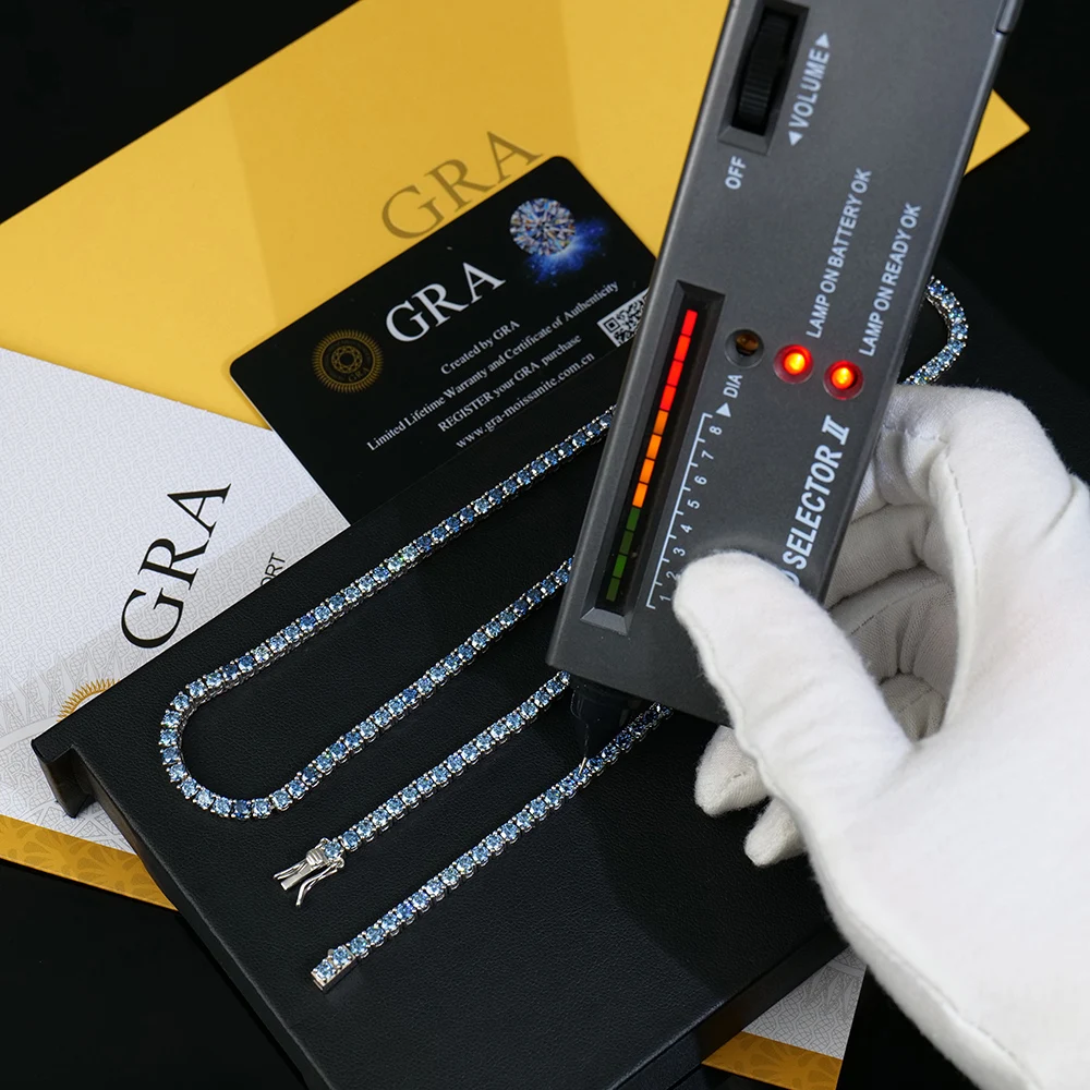 Xingyue Custom 3mm-6mm Sterling Silver Grade gra VVS Royal Blue Mossanite Moissanite Diamond Tennis Chain Bracelet 925 Silver