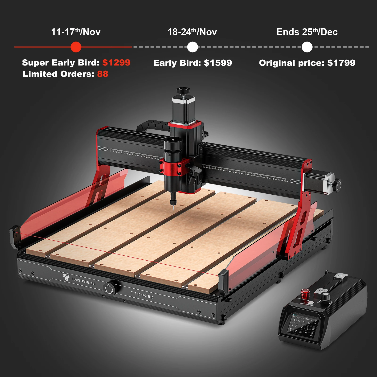 TWOTREES 6050 4 Axis CNC Wood Carving Turning Machine 1300*2500mm Atc Service Router Motor Bearing Core for Wood Carving Turning