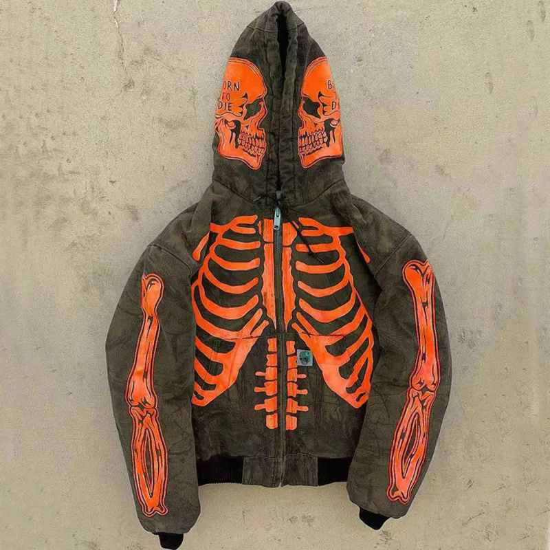 Streetwear Skull Rhinestone Halloween Long Sleeve Polyester