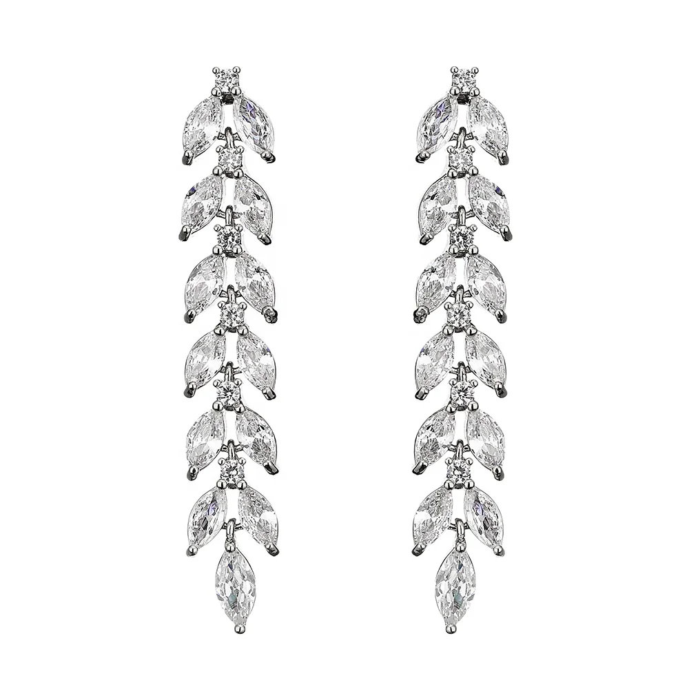 Rakol Luxury Statement Leaf Shape Long Drop Earrings Women Wedding