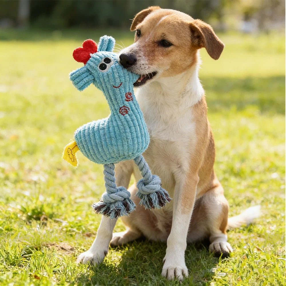 Wholesale squeaky plush chew dog toy KD2170 pink yellow blue