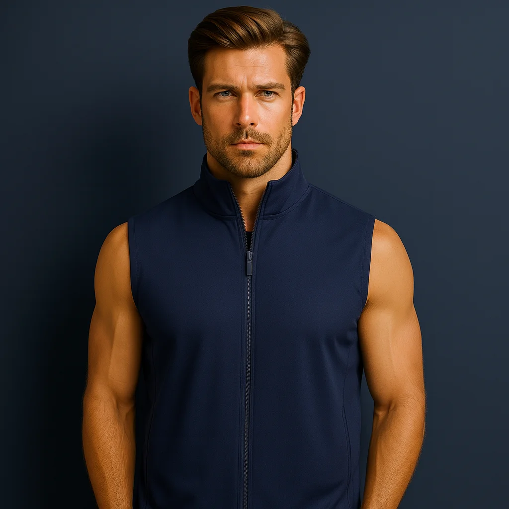 ODM Custom Men's Full Zip Polyester Golf Vest High Quality Breathable Woolen Outer Wear for Casual and Outdoors Use