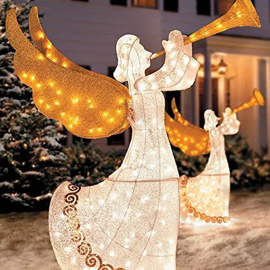 Large Christmas Decorations Angels with LED Lights Light up Christmas Angel with Trumpets