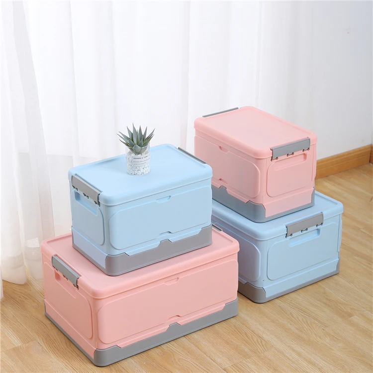 Durable Collapsible Box Plastic Stackable Foldable Storage Box With Lid Folding Storage Bins