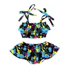 Paint Splash Tie Strap Two Piece Ruffle Bikini