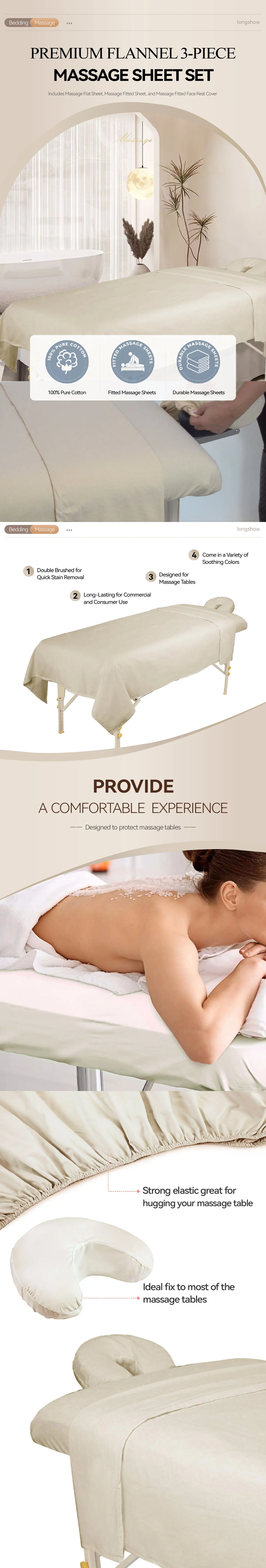 Hot Sale Soft 100 Cotton 3piece Flannel Spa Bed Massage Table Cotton