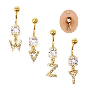 Gold Plated Clear Gem Initial Belly Button Ring Xinfocus Body Jewelry Trendy Design Navel Piercing Jewelry for Women Men