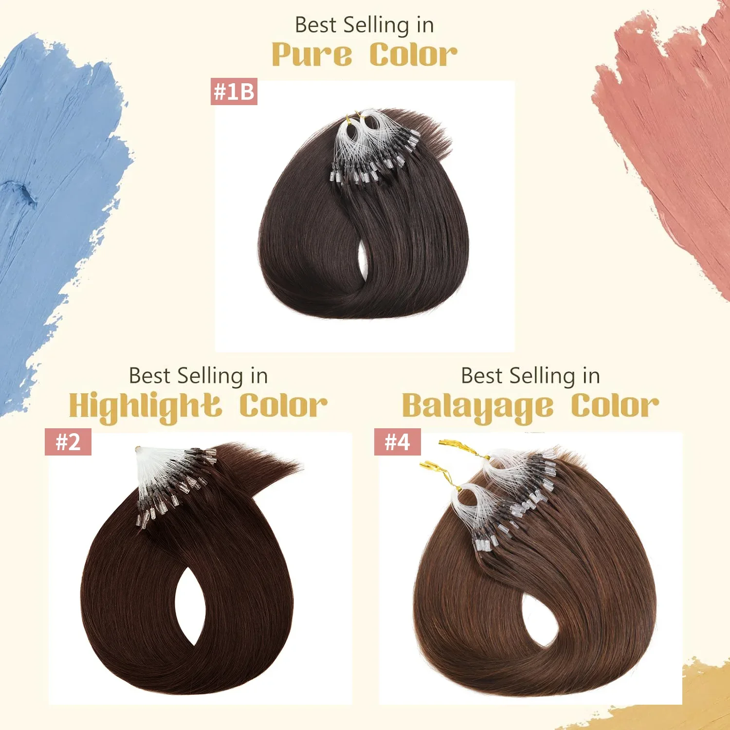 Extension per capelli umani Micro Loop, Extension per capelli Micro Ring Fish Line Link, Cold Fusion Remy Hair per donne, colore #1B, 16-26 pollici_voghion.com