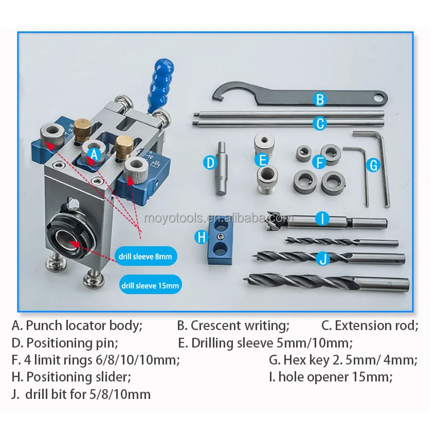 Woodworking Self-Centering Hole Punch Locator Drill Guide Set Doweling Jig Kit - View #10