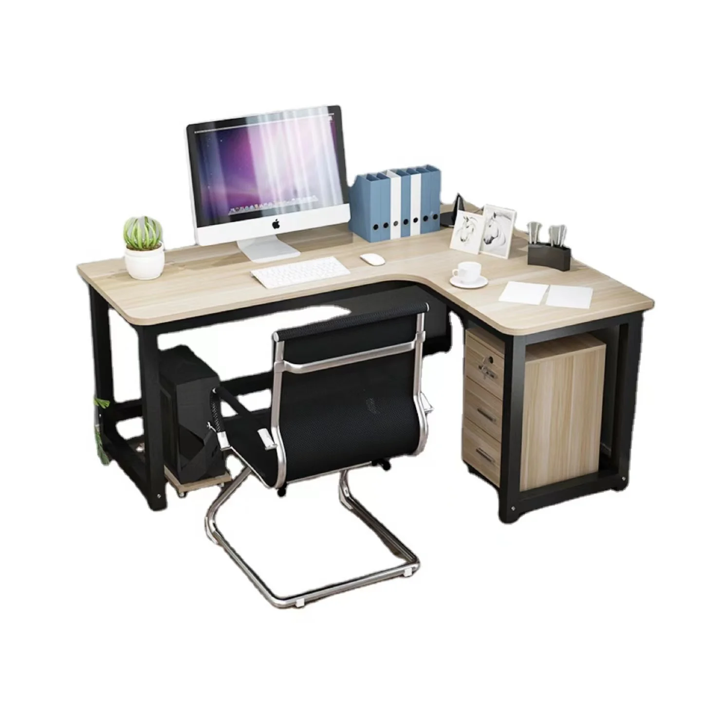 Modern Multi-colour Customised Standing Office Corner Desk L-Shape Eco-friendly Solid Wood Panel Writing Desk