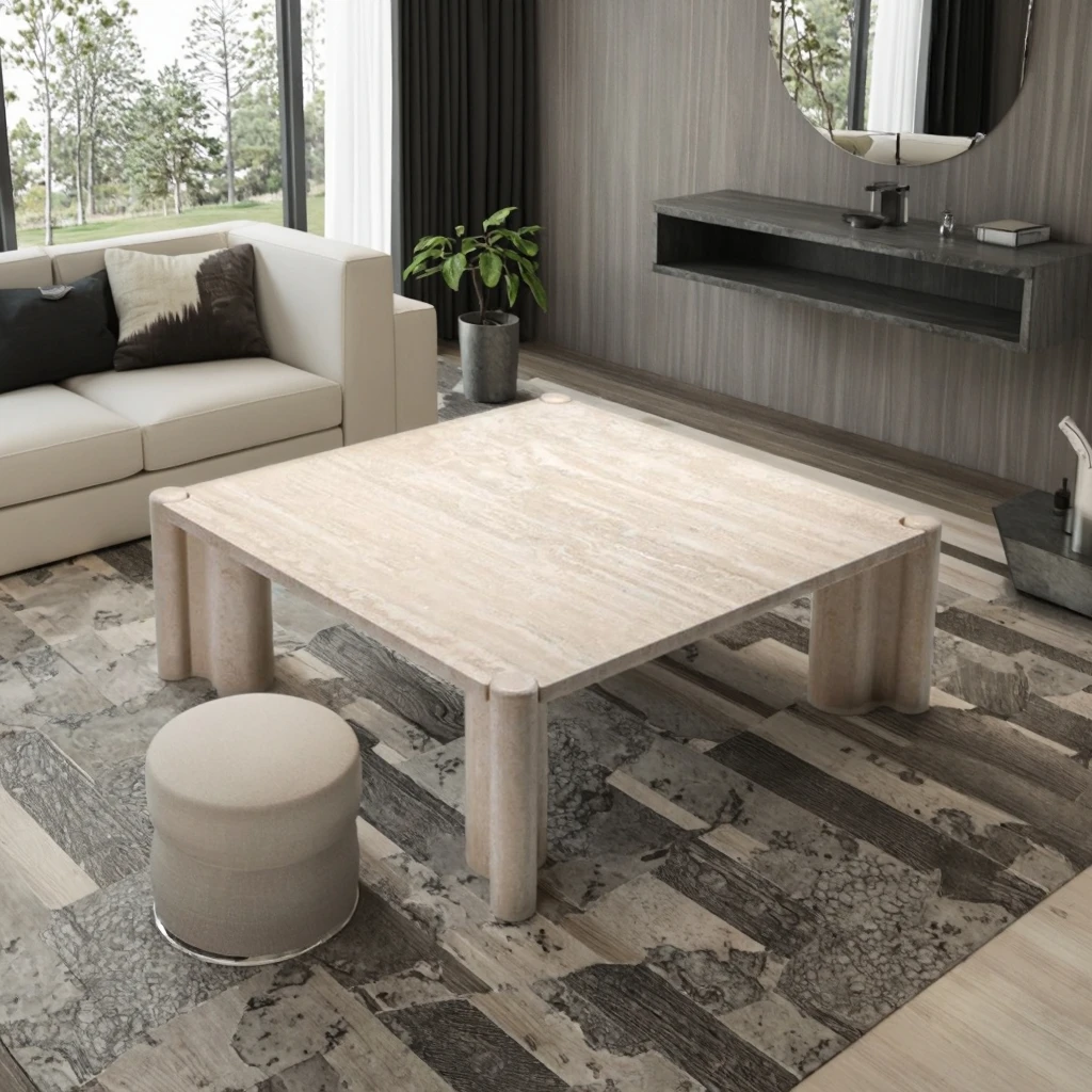 YDSTONE Luxurious Italian Travertine Coffee Table, Suitable for Apartments or Living Rooms.