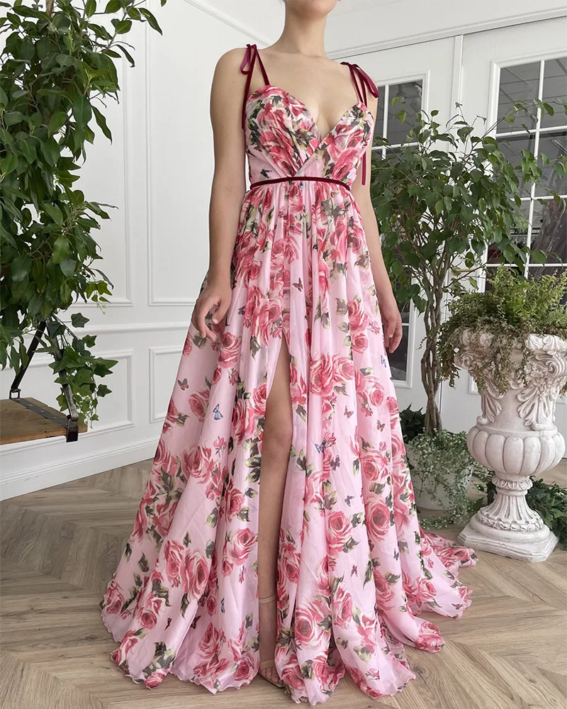 New European American French Style Women's Vintage Print Chiffon Long Sleeveless V-neck High Waist Sexy Beach Casual details