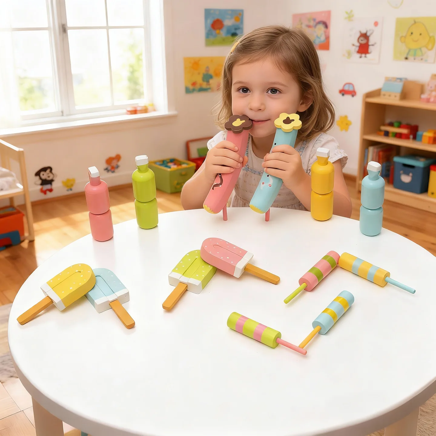 Baby Wooden Simulation Role Play Hot Dog Popsicle Play Food Game Educational Pretend Social Learning Kitchen Toys for Boys Girls