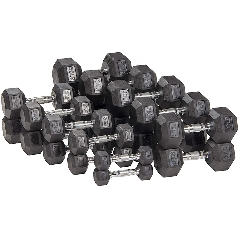 Rubber Hex Dumbbell 2022 Custom kg lb Gym Equipment 5kg 10kg 15kg 20kg 30kg 40kg 50kg Rubber Coated Dumbbell Set Price