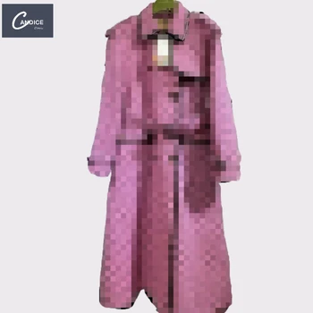 Candice high quality luxury winter coats designer with button belt printed long custom printed trench coats for ladies