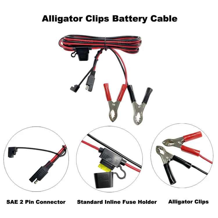 12AWG SAE 2 Pin Quick Disconnect Connector Battery Alligator Clips to SAE Extension Cable