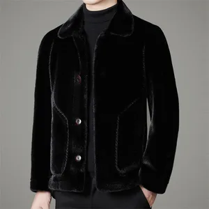 Wholesale Artificial Mink Fur Jacket Men 100% Polyester Faux Fur Coat for Male Winter Weather Outerwear
