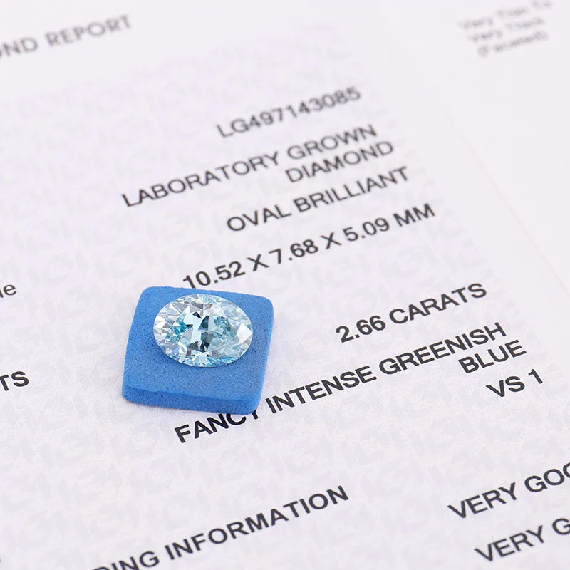 Synthetic Blue Color Lab Created Loose Diamond Wholesale Oval Cut 2.66 Carat Hpht Cvd Lab Grown